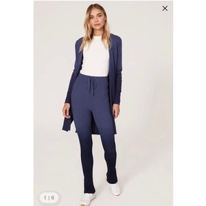 Central Park West Navy Blue Women's Ribbed Knit Pants